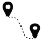Icon showing two location marks with dotted line between them