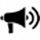 Icon showing megaphone with three arced lines in front of opening